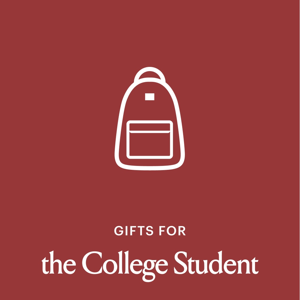 a red square with a backpack icon in the middle that say Gifts for the College Student