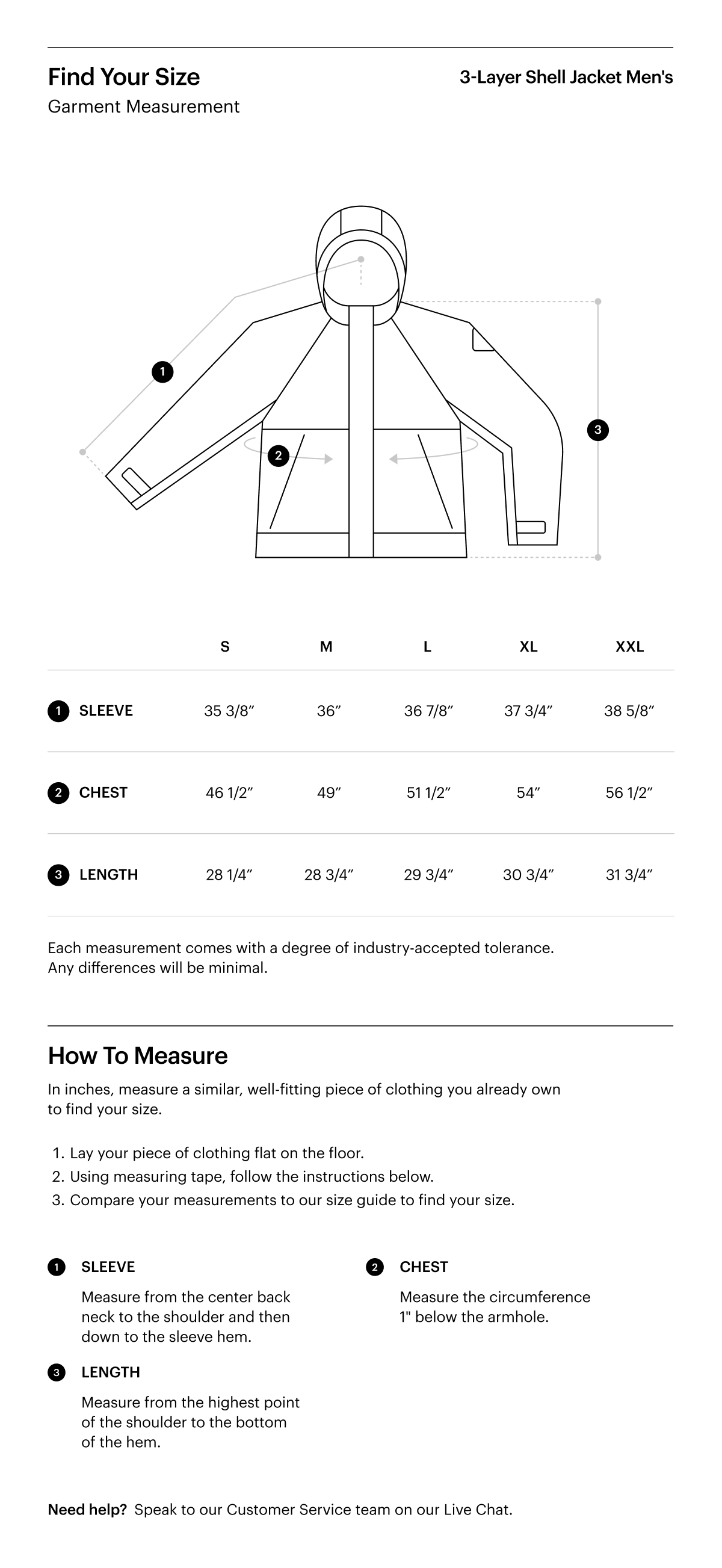 A size guide for the 3-Layer Shell Jacket Men's